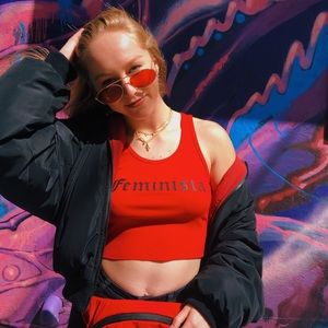 Red “Feminitsa” crop top